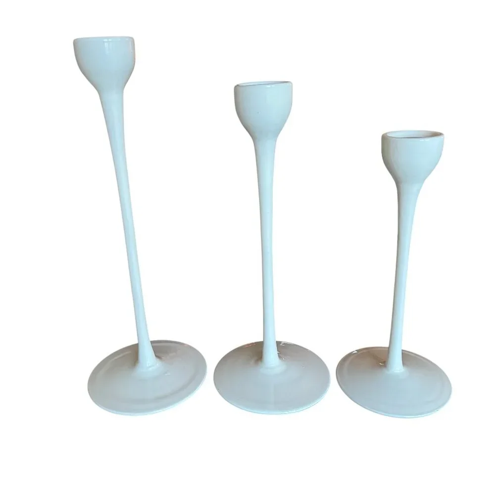 Vintage 90's Ikea Blomster Trio White Candlestick Holders White Glass Holiday